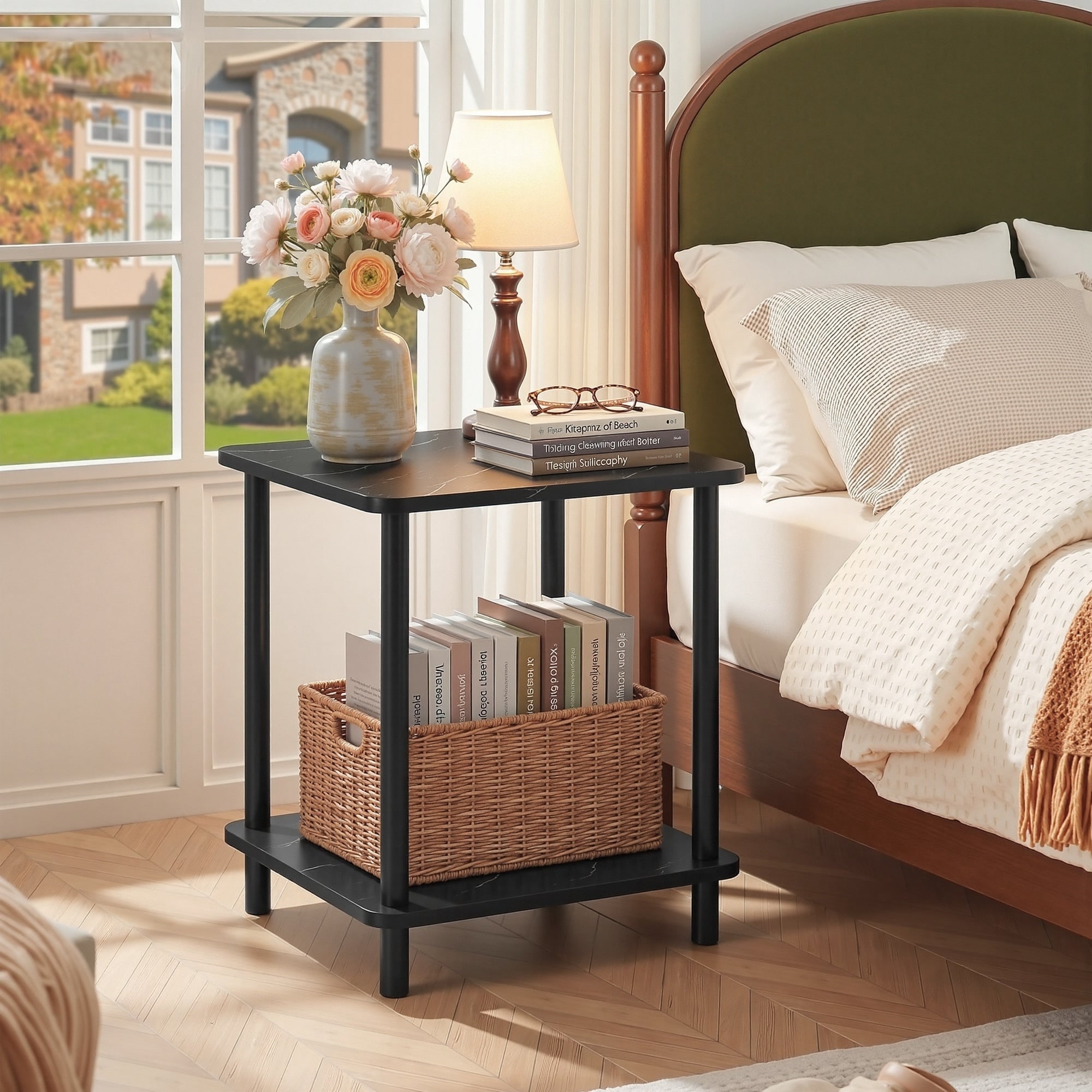 VECELO Square End Table with Open Shelf 15.75" for Small Spaces Scratch Resistant MDF Nightstand for Bedroom Living Room