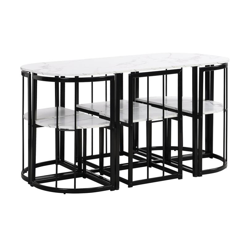 7-Piece Iron Dining Table Set with Table and Six Chairs