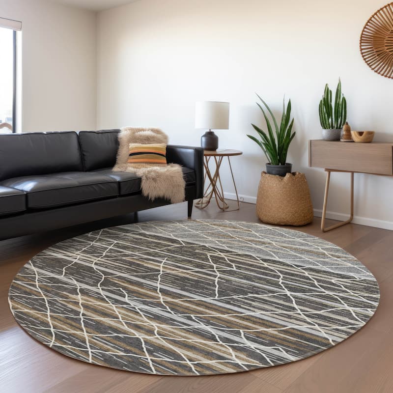 Machine Washable Indoor/ Outdoor Modern Global Chantille Rug - Charcoal - 8' x 8'
