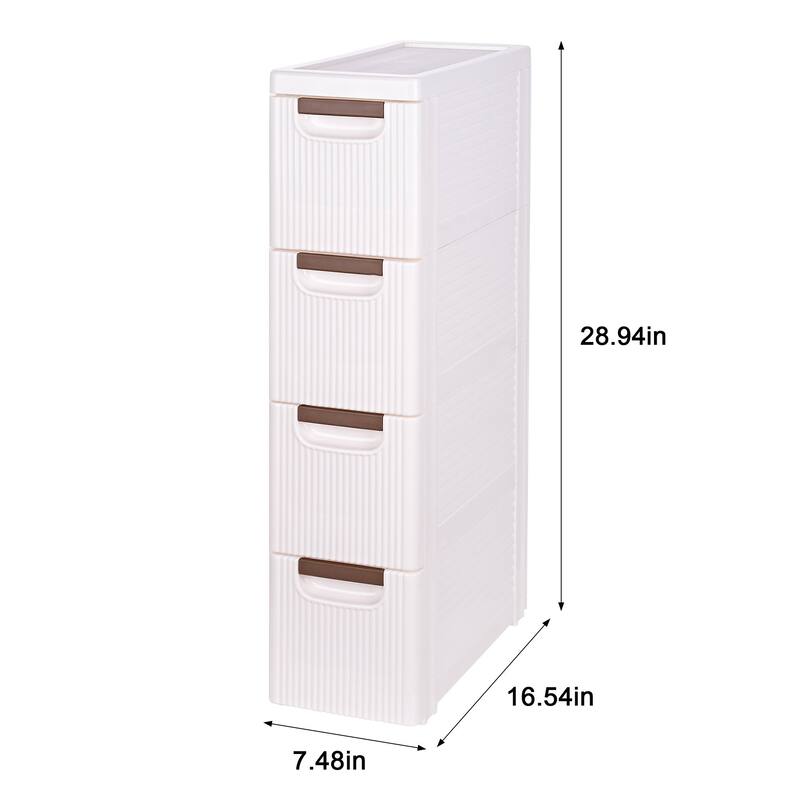 Javlergo White Stripe Narrow Storage Cabinet 3/4/5-Layer Rolling Bathroom Organizer with Drawers Wheels for Bathroom Living Room