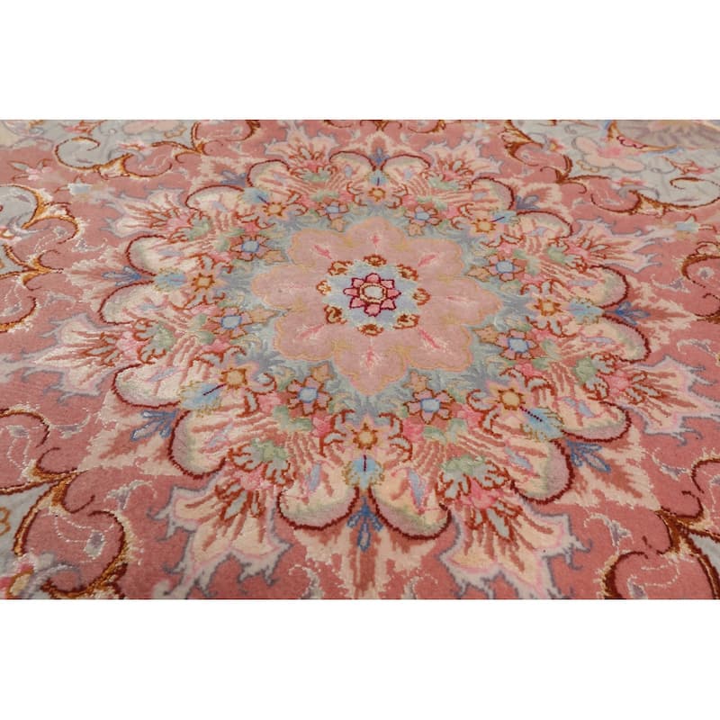 Hand Knotted Ivory Persian Wool & Silk Traditional Oriental Area Rug - 8' 2'' x 8' 2''