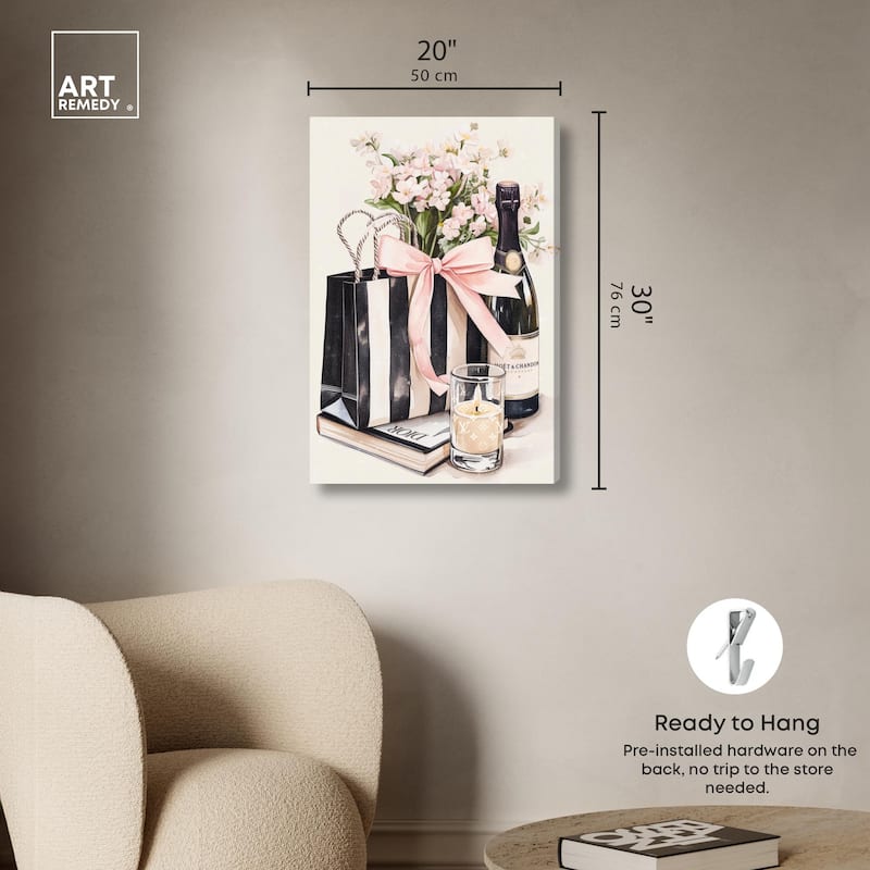 Shopping Bag and Some Drinks Canvas by Art Remedy, Gallery Wrapped
