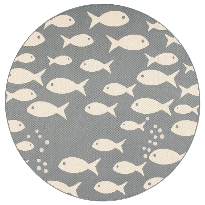 SAFAVIEH Courtyard Illa Indoor/ Outdoor Waterproof Patio Backyard Rug - 6'7" x 6'7" Round - Dark Grey/Beige