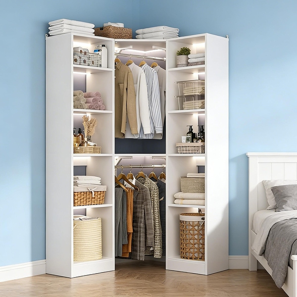 Kyrvo Corner Closet System with 12 Shelves and 2 Hanging Rods, 40