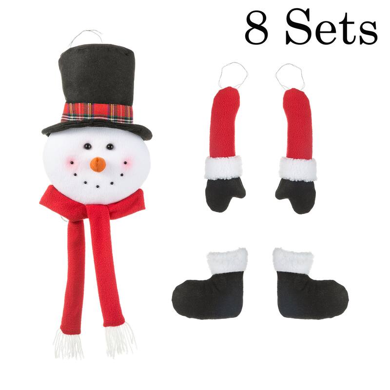 Glitzhome Fabric Santa/Snowman Christmas Tree Hanging Ornaments Set (Buy 1 Get 8 Sets, Without Wreath or Tree) - 20"H - White/Black