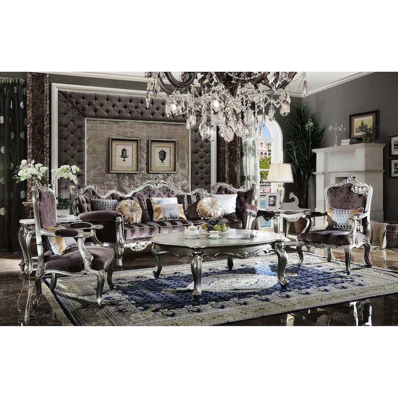 Deveraux Antique Platinum Cut Out Scrolled Leaf Motif Accent Chair