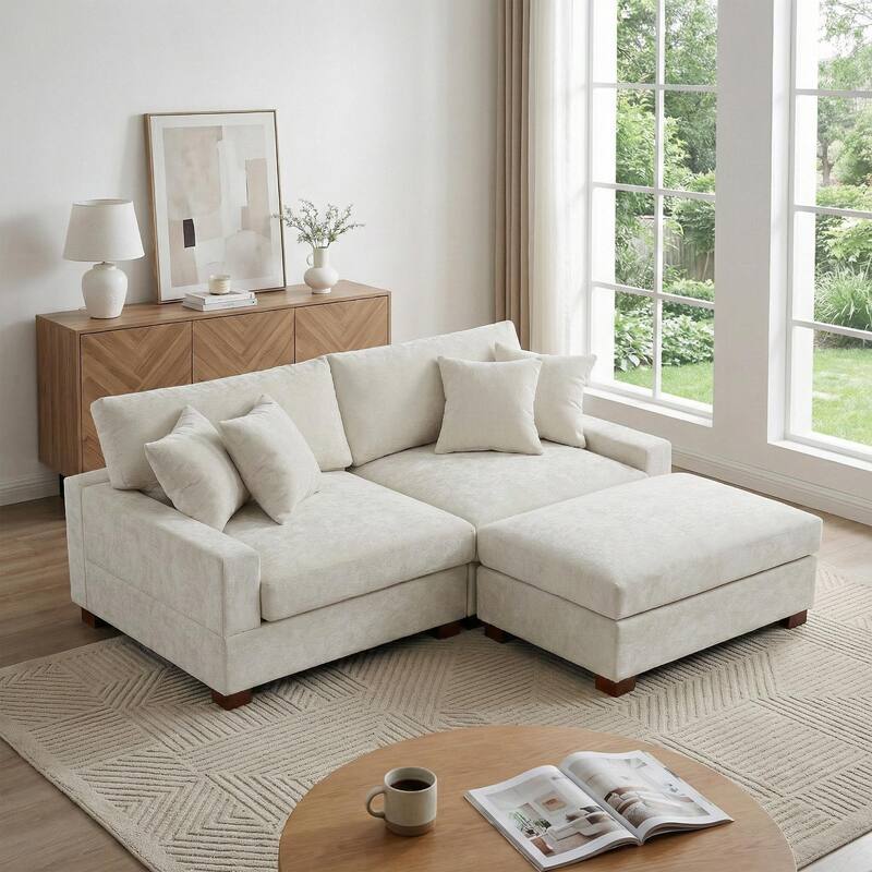 Modern Oversized Chenille Modular Sectional Sofa with Ottoman