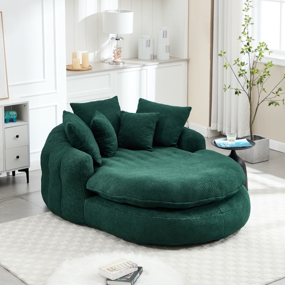 Oversized Chenille Single Sofa Chair / Oval Upholstered Bean Bag Sofa / Living Room Lazy Floor Sofa Chaise Lounges Cloud Couch
