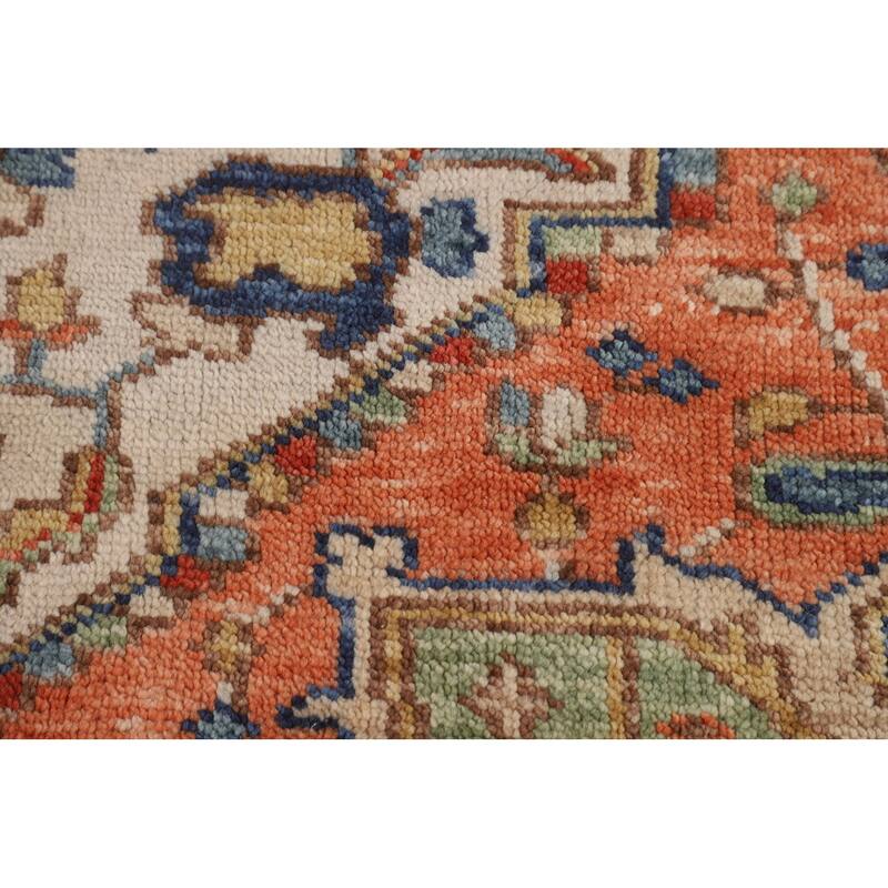 Orange & Ivory Heriz Serapi Indian Area Rug Hand-Knotted Wool Carpet - 8'9"x 11'10"