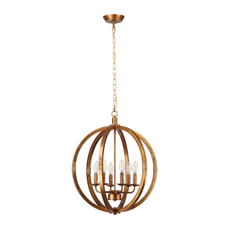 6-Light Spherical Chandelier in Weathered Antique Brass - Antique Brass