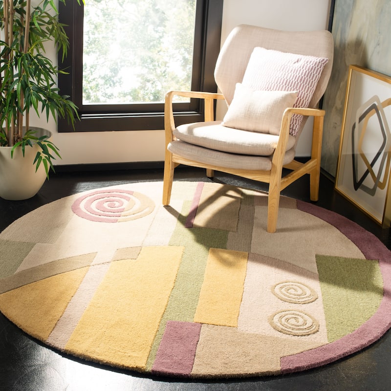 SAFAVIEH Handmade Rodeo Drive Zoie Mid-Century Modern Abstract Wool - 5'9" x 5'9" Round - Beige - Runner/Round