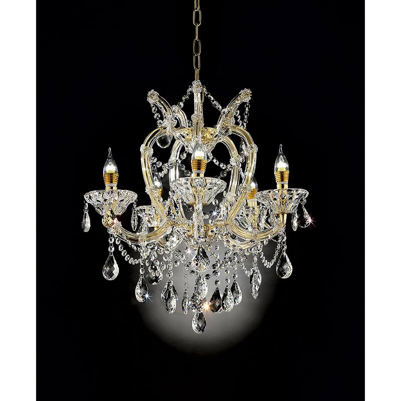 Crystal Chandelier 5-Light Gold Modern Ceiling Light Fixture 22 Inch
