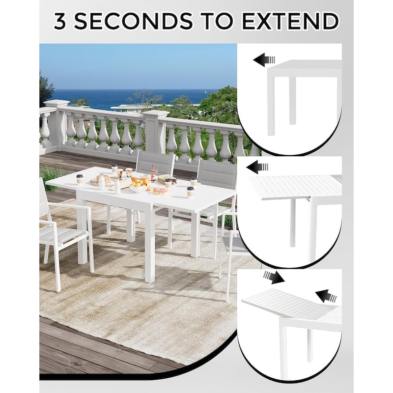 Patio Extendable Dining Table for 4-6,Aluminum Outdoor Dining Table 31.5-63 for Backyard Porch, Deck