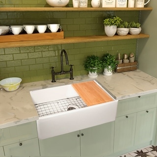 Highpoint Collection 36-inch Workstation Fireclay Apron Sink with Accessories - 36" x 19" x 10"