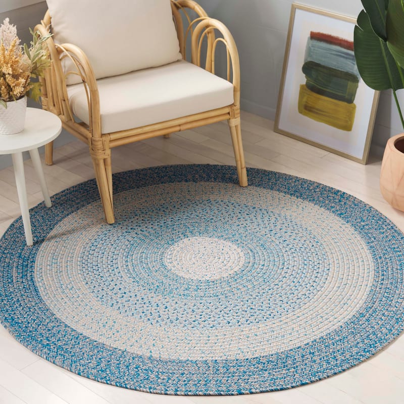 SAFAVIEH Handmade Braided Ecenur Indoor/Outdoor Machine Washable Rug - 3' Round - Blue/Aqua