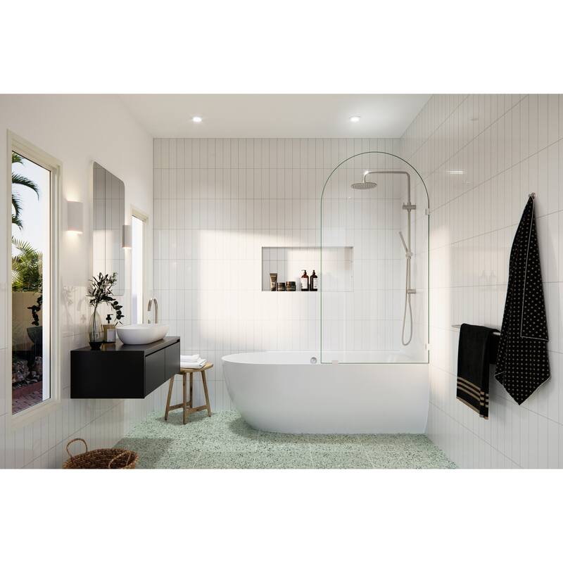 Maven 34 in. x 66.75 in. Single Fixed Frameless Arched Bathtub Panel