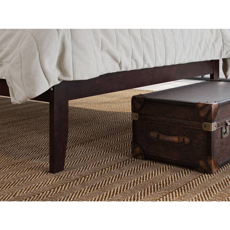 Baroque Bed - Queen Wood Platform Bed with Charging Station & Slatted Headboard - Espresso Finish
