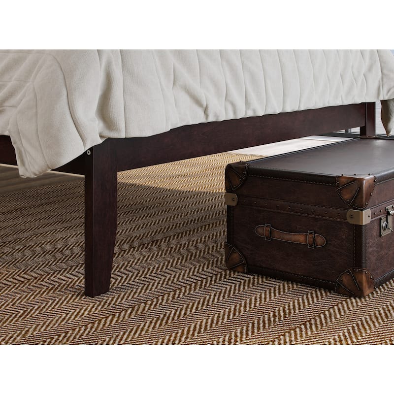 Full Platform Bed - Solid Wood, Espresso Finish - Minimalist Design with Headboard & Charging Station
