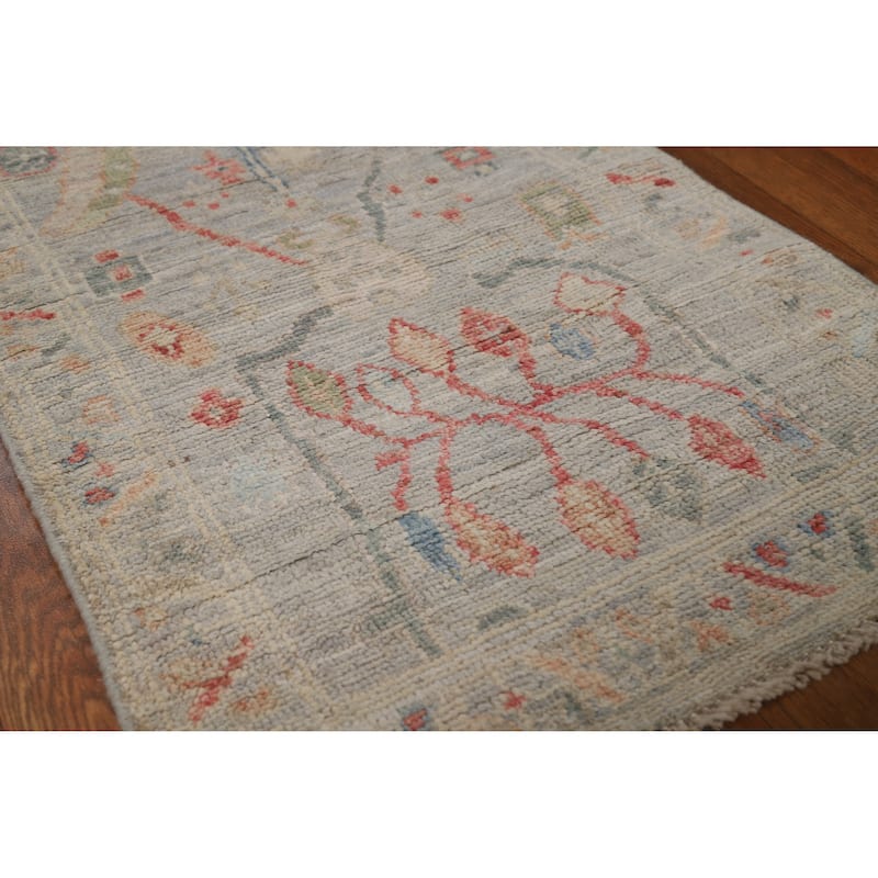 Hand Knotted Oriental 100% Wool Carpet Transitional All-Over Greys & Charcoal Oushak Runner Rug - 6' 4'' X 1' 10''