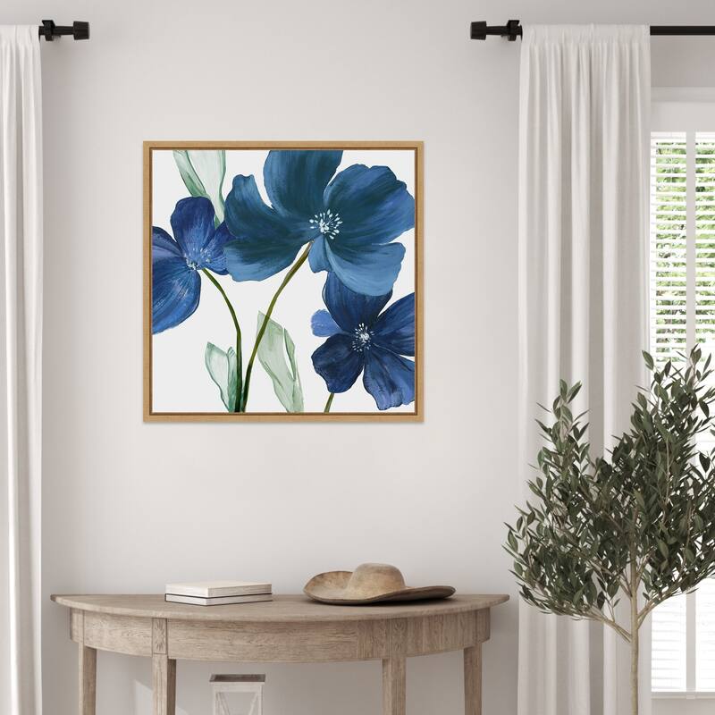 Blue Blossoms on White Canvas by PI Studio Framed Canvas Wall Art Print