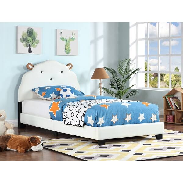 slide 2 of 20, Sheep Design Upholstered Twin Size Platform Bed for Kids, with Slatted Bed Base, Stability and Sturdiness White