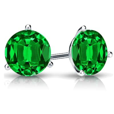 Auriya 14k Gold Lab Grown Gemstone Green Emerald Stud Earrings Round 0.25 to 5.00 ct. tw. 3-Prong Martini Push-Back