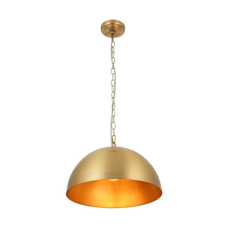 Mid-Century Modern Brass Oversized Metal Dome Pendant Light