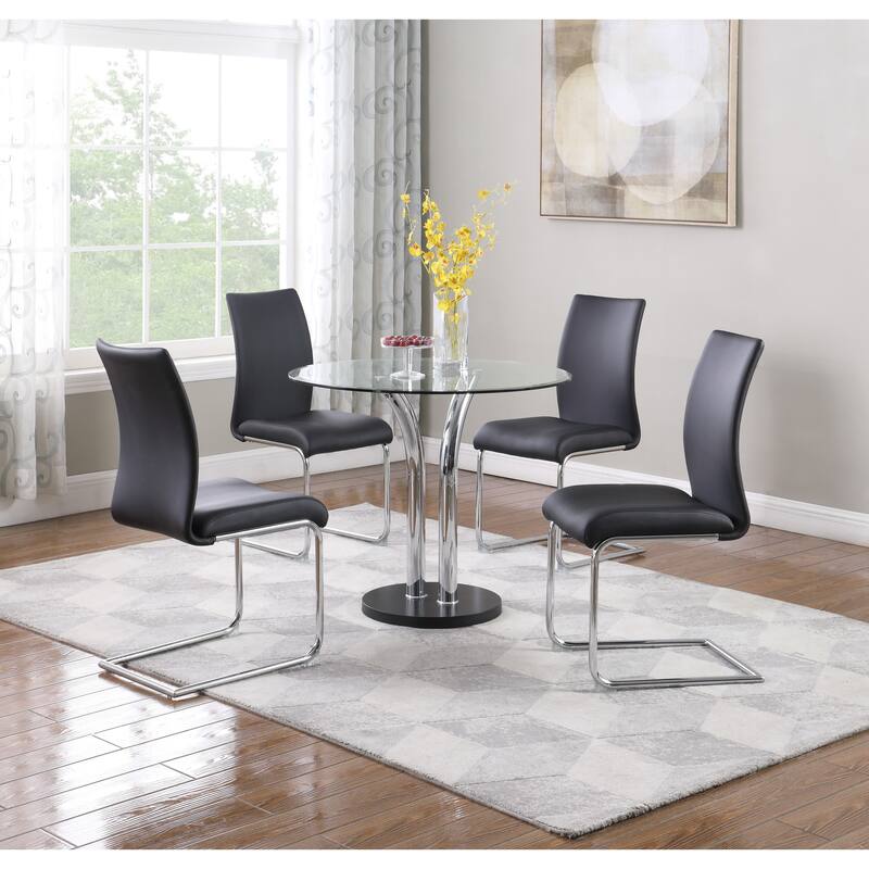 Somette Tina 36" Round Glass 5-Piece Dining Set with Black Chairs