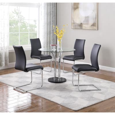 Somette Tina 36" Round Glass 5-Piece Dining Set with Black Chairs