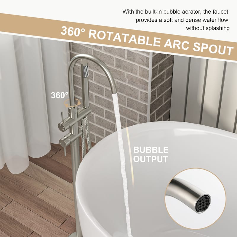 Freestanding Bathtub Faucet Floor Mount Tub Filler Matte Black, Swivel Gooseneck Spout with Cylinder Handheld