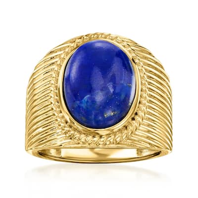 18K Yellow Gold Over Sterling Silver Lapis Lazulli Ring For Women