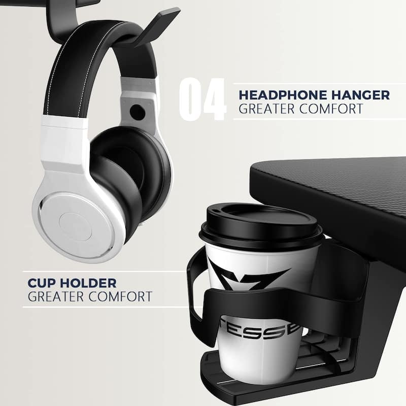 BOSSIN Ergonomic Gaming Desk Z-Shaped Office PC Computer Desk Gamer Tables with Cup Holder and Headphone Hook