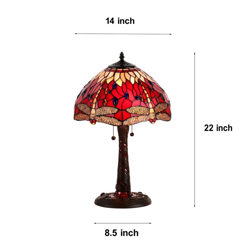 Tiffany Style Red Dragonfly Lamp w/ Mosaic Base
