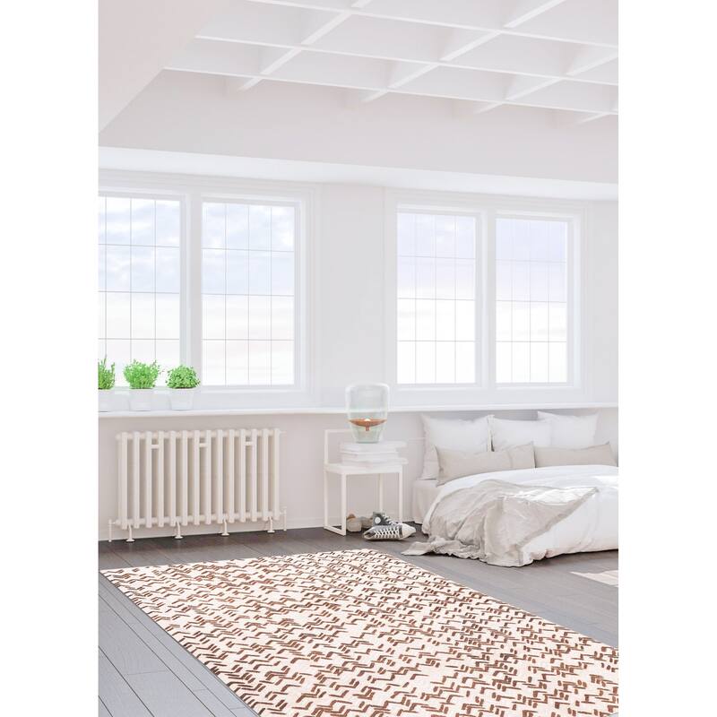 ECARPETGALLERY Hand-knotted Tangier Cream, Dark Brown Wool Rug - 5'2 x 8'2