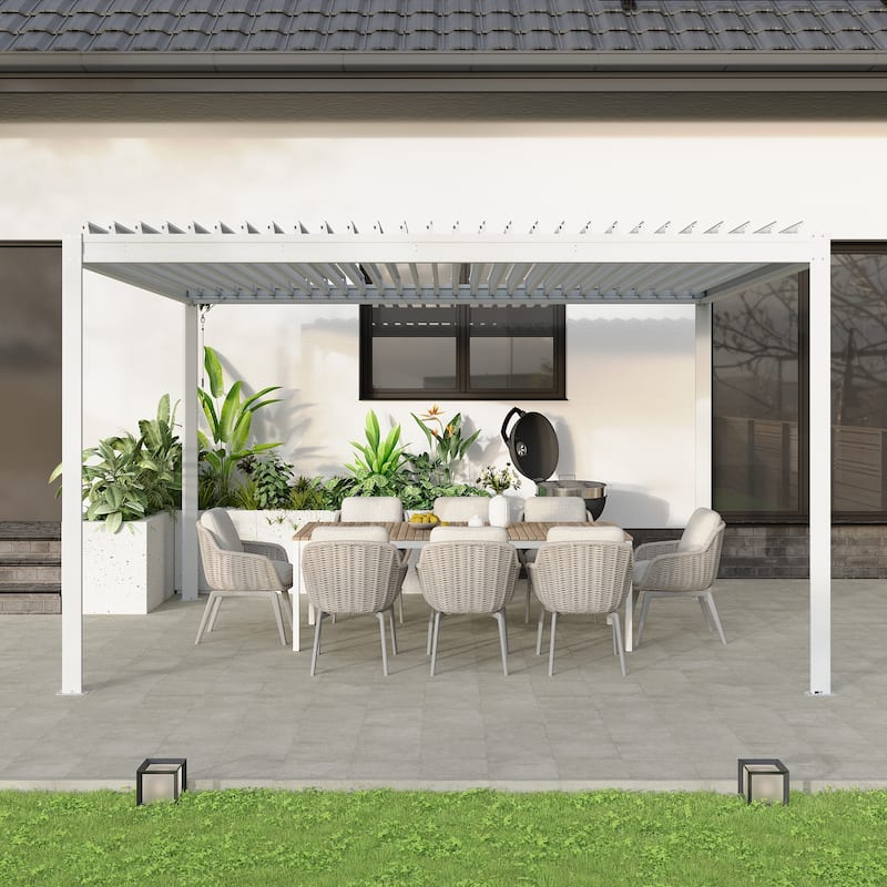 10X13FT Outdoor Aluminum Frame Louvered Pergola Gazebo with Adjustable Roof - White