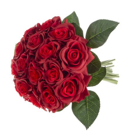 Rose Artificial Flowers - 18Pc 11.5-Inch Fake Flower Set with Stems by Pure Garden (Red)