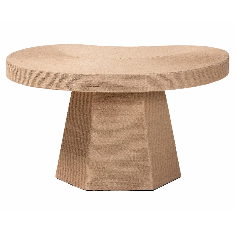 Lenka Natural Jute Coffee Table - Textured Handwoven Cocktail Table with Sculptural Base and Irregular Top for Living Room