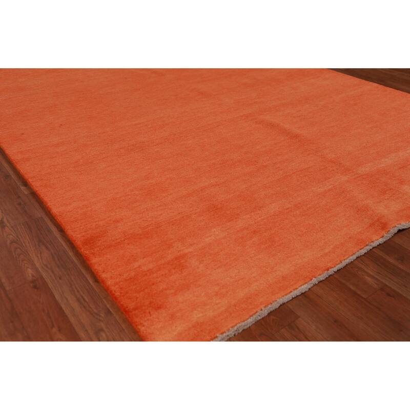 Hand Knotted Oriental 100% Wool Carpet Modern Solid Oranges & Rust Gabbeh Area Rug - 9' 5'' X 6' 3''