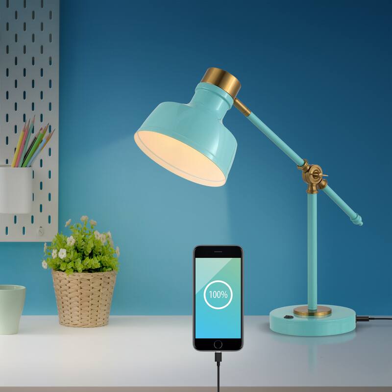 Odile 18.5" Classic Farmhouse Adjustable Cantilever LED Task Lamp with USB Charging Port, by JONATHAN Y