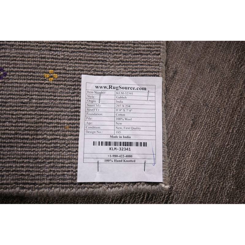 Gabbeh Oriental Area Rug Hand-Knotted Tribal Brown Wool Carpet - 7'8"x 9'9"