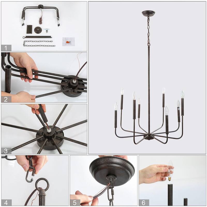 Modern Farmhouse 8-Light Black Chandelier French Country Candle Ceiling Light for Dining Room - D26"xH35.5"