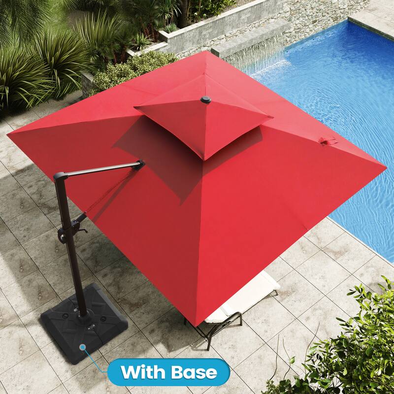 Outdoor Square 360 Degree Rotation Patio Cantilever Offset Umbrella with Base