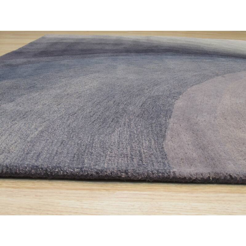 Hand-Tufted Blue Wool Contemporary Swirl Rug, 7'9 x 9'9, Elegant Soft Texture - L