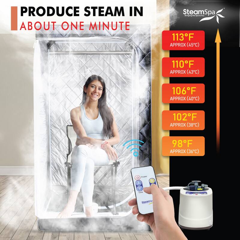 SteamSpa Portable 1-Person 900 Watt Home Steam Sauna with Digital Controller, Black