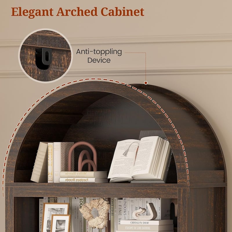Tall Arched Cabinet Bookcase Storage Bookshelf Door Bathroom Storage Cabinet