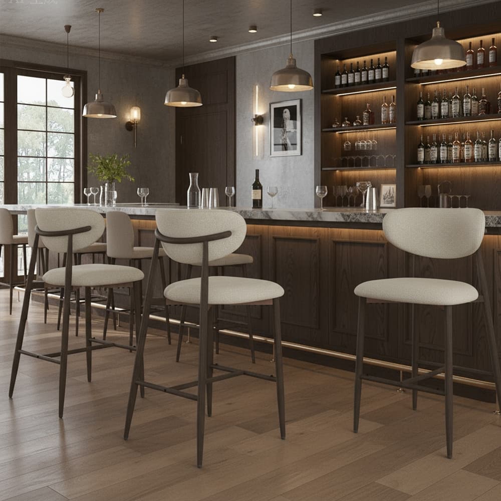 Modern Bar Stools, 25 Inch Height with Back Support & Fabric Upholstery for Home Bar