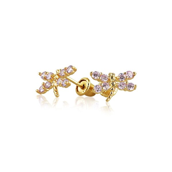 Paradise Jewelers 14K Yellow Gold Cubic Zirconia Butterfly Stud Earrings Screw-Back