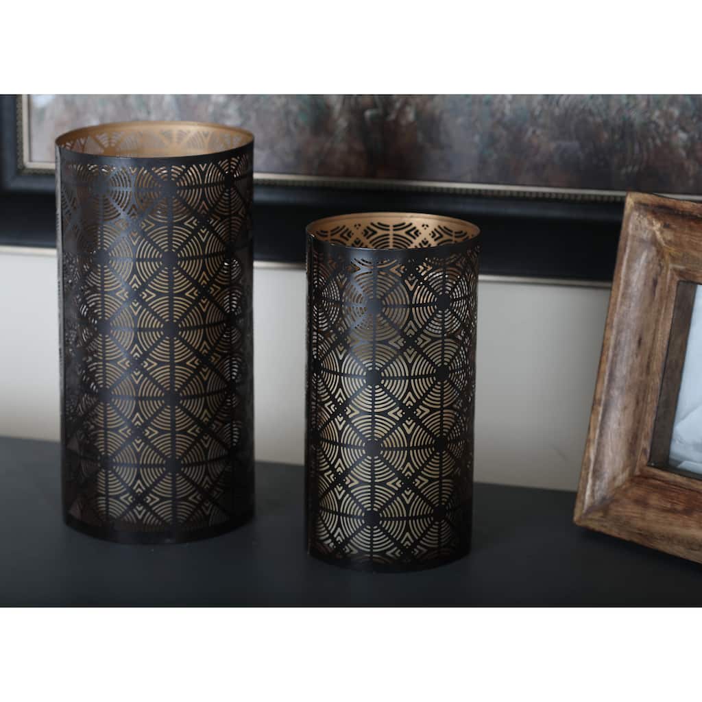 Dark Brown Metal Decorative Geometric Indoor Outdoor Candle Lantern (Set of 3)