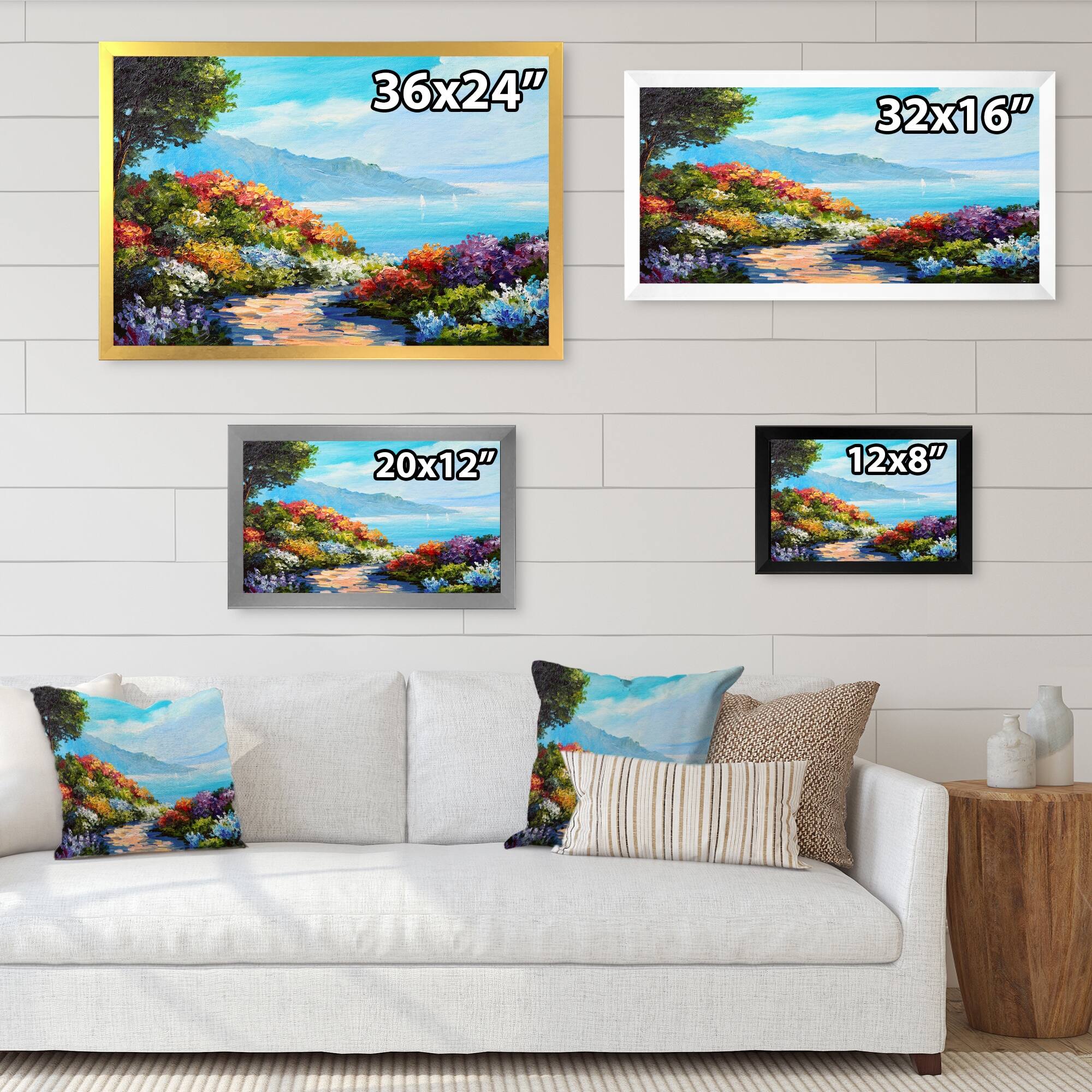 Designart "Colorful Flowers In Coastal Scenery" French Country Framed