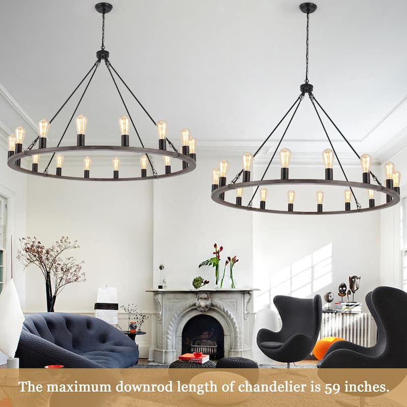 16-Light Vintage Circle Candlestick Wagon Wheel Chandelier Linear Chandelier Lighting for Kitchen Island